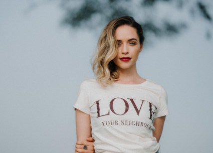 lady wearing love your neighbour shirt | Centered Ceramics